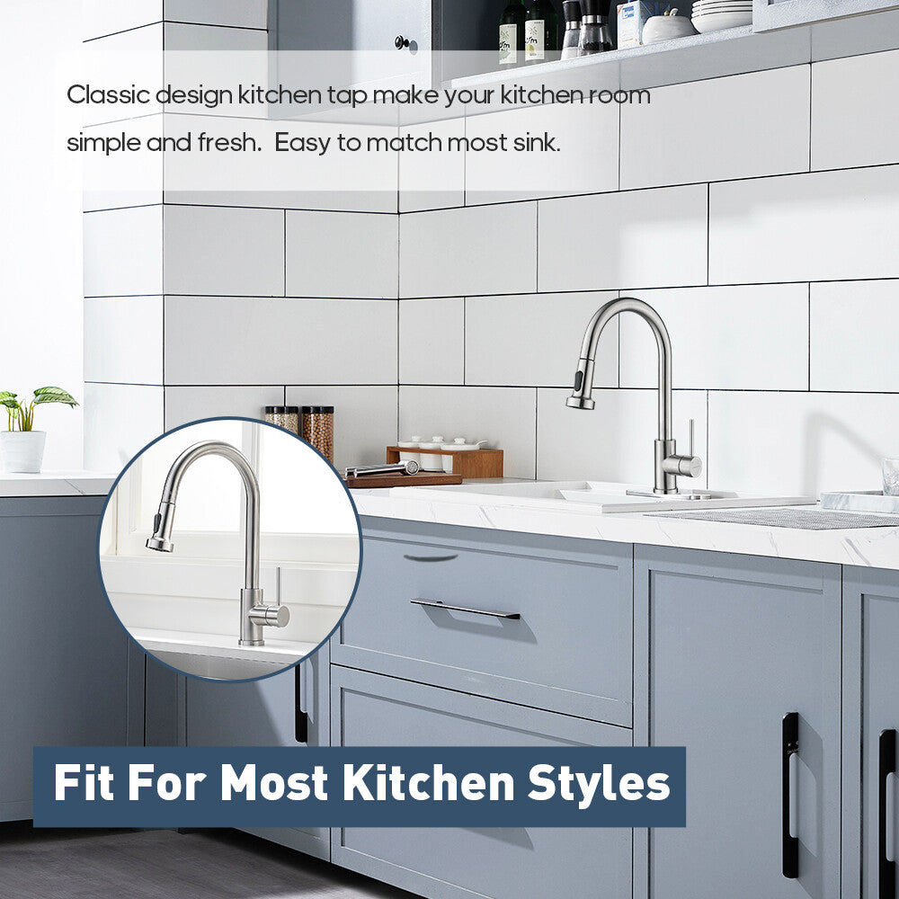 Decaura Kitchen Mixer Tap pull out Brushed Nickel 360° Swivel 2-Mode Spray