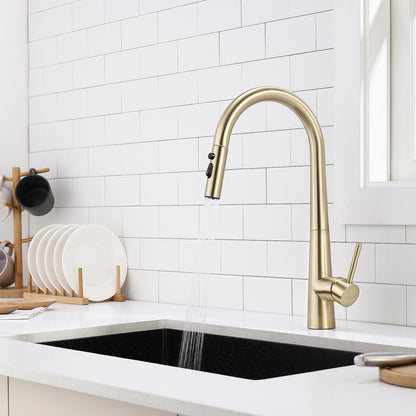 Decaura Kitchen Tap Sink Mixer Faucet Brushed Gold Pull Out 3-Mode Spray Head