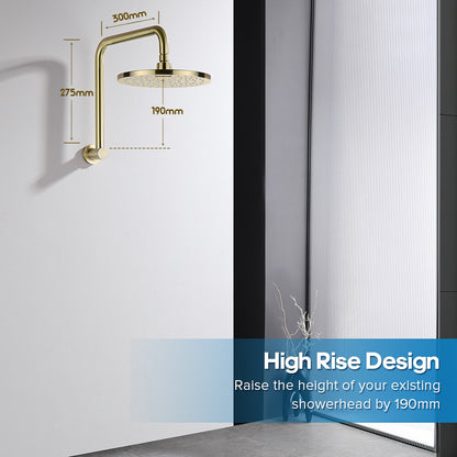 Decaura Shower Head Set Brushed Gold Round Rail Set Shower Mixer Tap Wall Mount