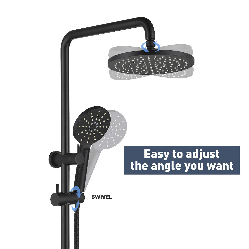 Decaura Shower Head Set Black 9" Rainfall Round Bathroom Wall Mount Mixer Taps