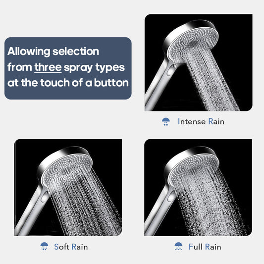Decaura Hand Held Shower Head with 1.5M Flexible shower hose Chrome 3-Mode Spray