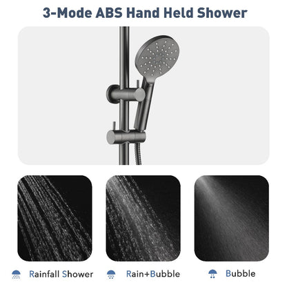 Decaura Bathroom Rain Shower Head Set Round Gooseneck Shower Arm Gunmetal Grey