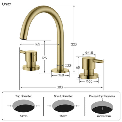 Decaura Basin Tap Set 1/4 Turn Swivel Spout Deck Mounted Gold/Black/Silver