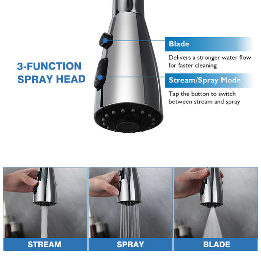 Decaura Tall Kitchen Tap Sink Mixer Laundry Faucet Pull Out Chrome 3-Mode Spray