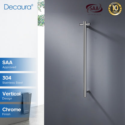 Decaura Wall Mounted Heated Towel Rail Rack Vertical 1 Bar 304 Stainless Steel