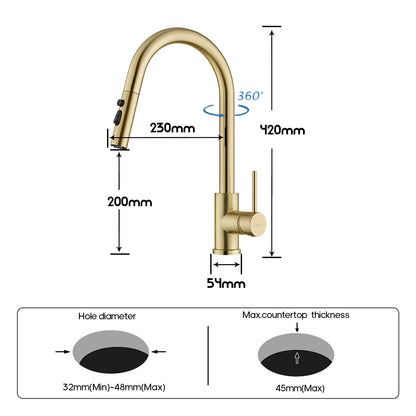 Decaura Kitchen Mixer Tap Pull Out Brushed Gold with Stainless Steel Spray Head