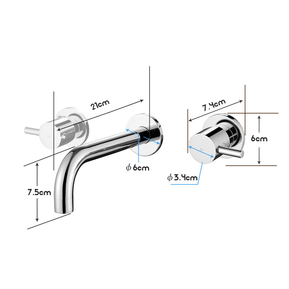 Decaura WELS Bath Basin Laundry Wall Water Spout Round Chrome 1/4 Turn Twin Taps