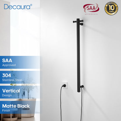 Decaura Wall Mounted Heated Towel Rail Rack Vertical 1 Bar 304 Stainless Steel