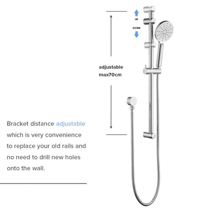 Decaura Chrome Shower Rail Set Hand Held Shower Head Shower Mixer Taps Round