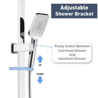 Decaura Square 10" Rain Shower Head Rail Set Dual 2 in 1 Gooseneck Arm Chrome