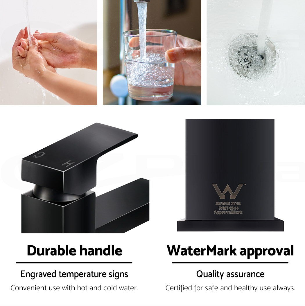 Cefito Bathroom Basin Mixer Tap Square Tall Faucet Vanity Laundry Sink Black