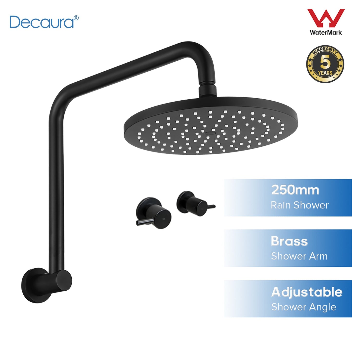 Decaura Shower Head Set Black 9" Rainfall Round Bathroom Wall Mount Mixer Taps