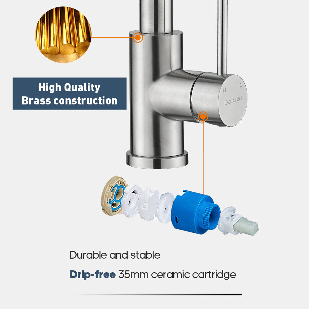 Decaura Kitchen Mixer Tap pull out Brushed Nickel 360° Swivel 2-Mode Spray