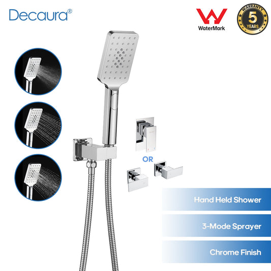 Decaura Square Hand Held Shower Head Set Chrome Handset Bathroom Wall Taps