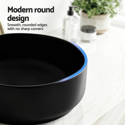 Cefito Bathroom Basin Ceramic Vanity Sink Vessel Bowl Wash Matte Black Round Top