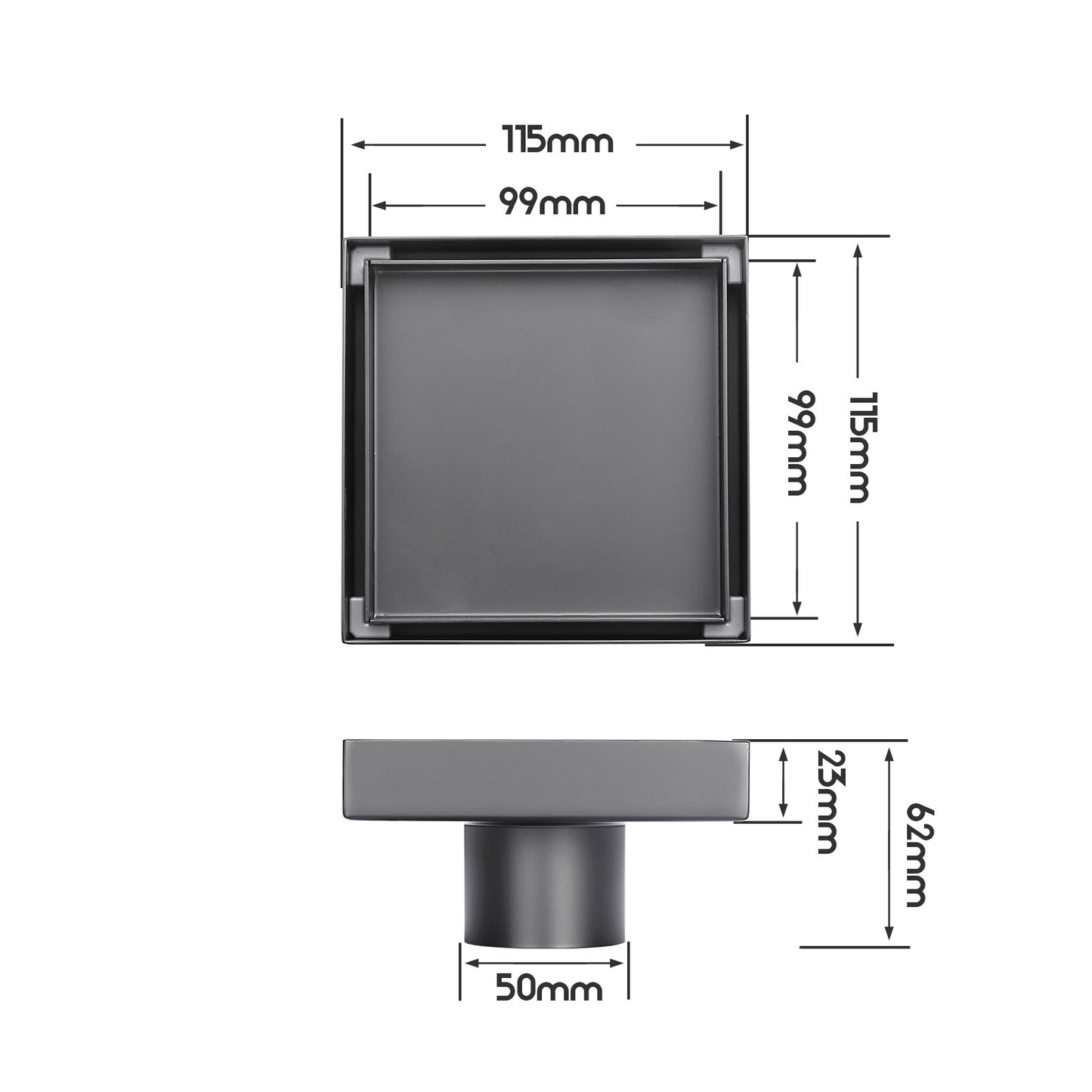 Decaura Shower Grate Drain Brushed Gunmetal Tile Insert Floor Waste Square 50mm