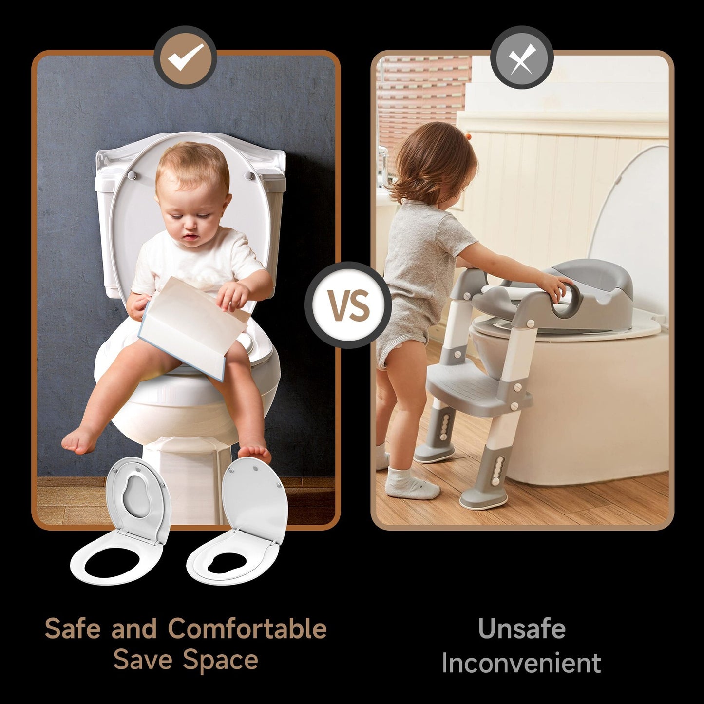 AQUATIZ Round Toilet Seat with Built-in Potty Training Seat, 2-in-1 Family Toile