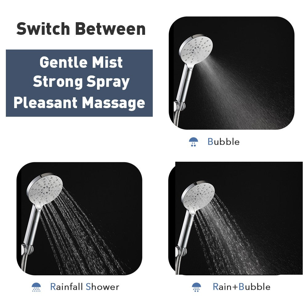 WELS Round Hand Held Shower Head+1.5m Shower Hose 3-Mode Spray Chrome