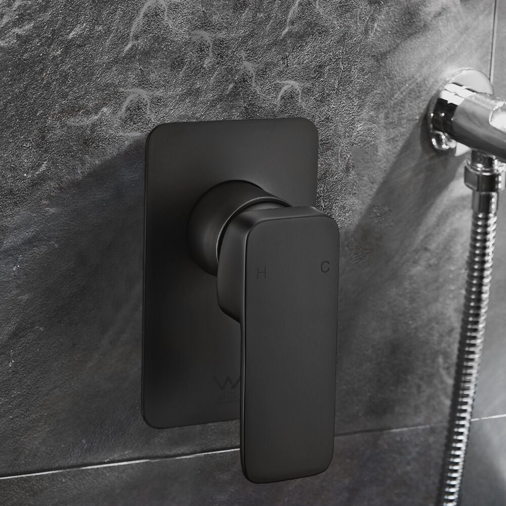 Simplus SS304 Shower Mixer Tap Square Head Bath Tub Wall Mount Watermark Black