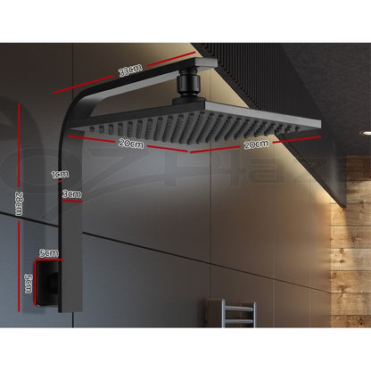 Cefito 8'' Rain Shower Head Set Square High Pressure Wall Arm Black