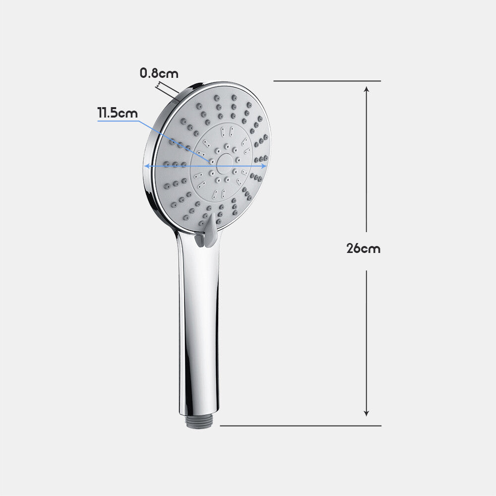 Decaura New Hand Held Shower Head with 5-Mode Spray Chrome Round Bathroom ABS