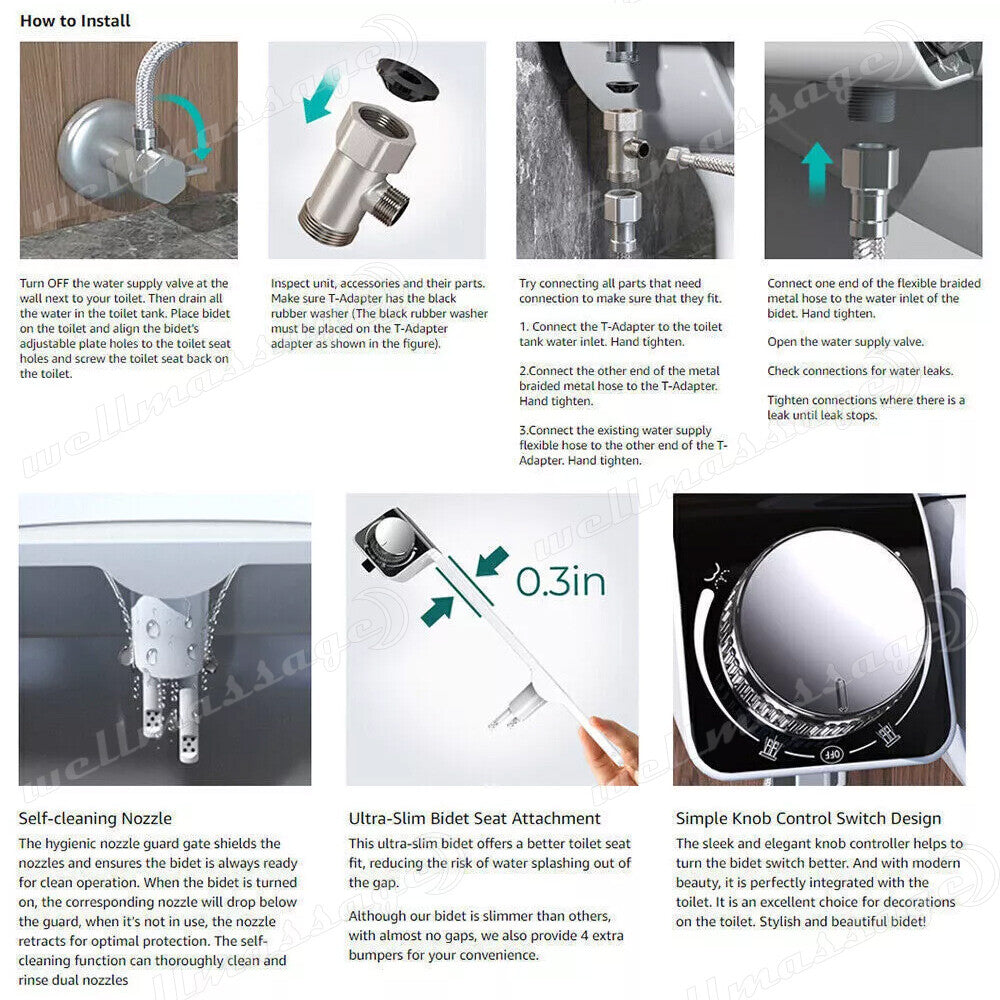 Hygiene Toilet Bidet Water Wash Clean Unisex Seat Attachment Sprayer Dual Nozzle
