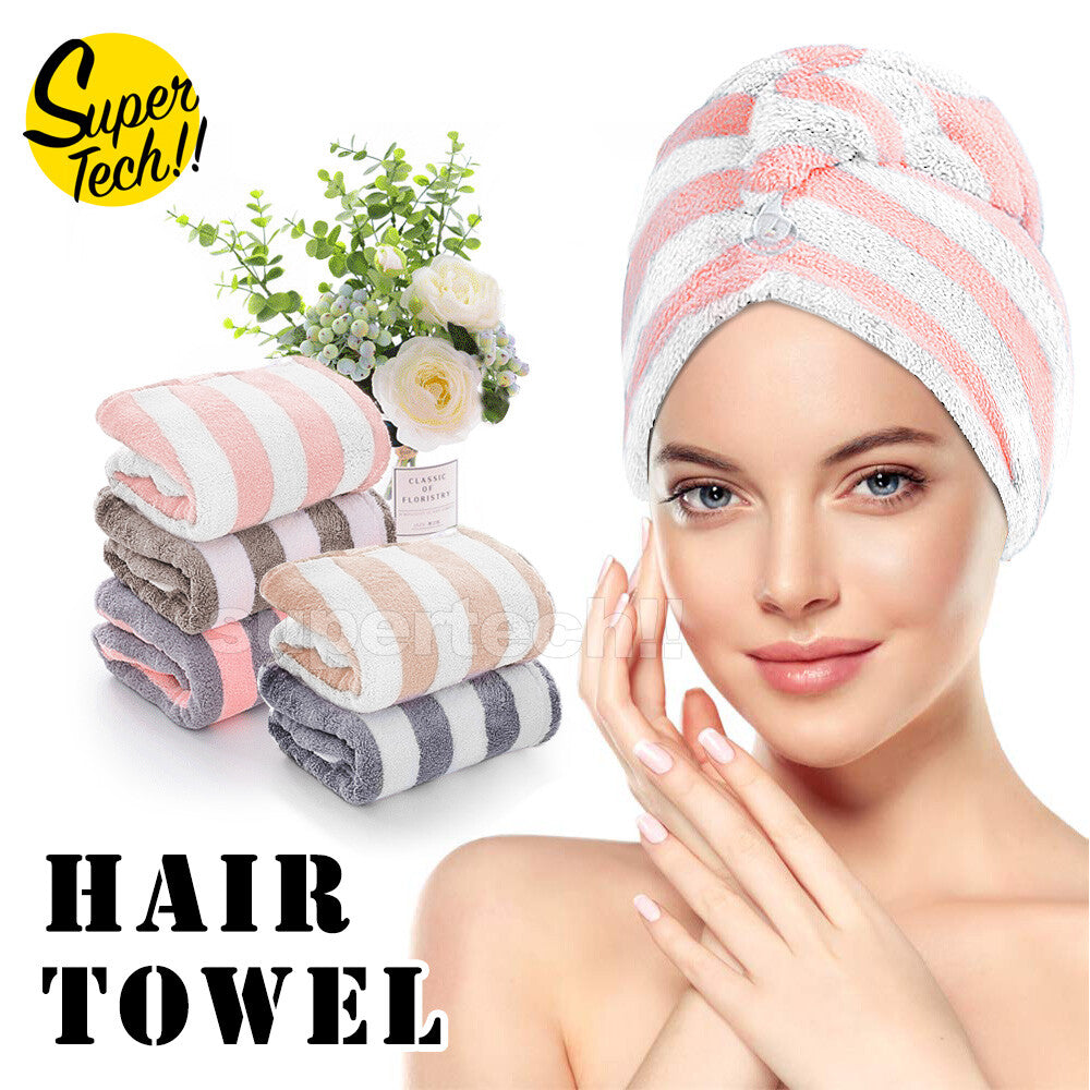 Fast Dry Microfibre Hair Towel Drying Turban Bath Head Wrap Hat Spa Cap AU