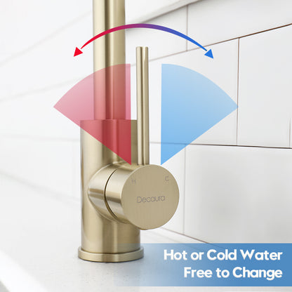 Decaura Kitchen Mixer Tap Brushed Gold Stainless Steel Sink Laundry Taps Swivel