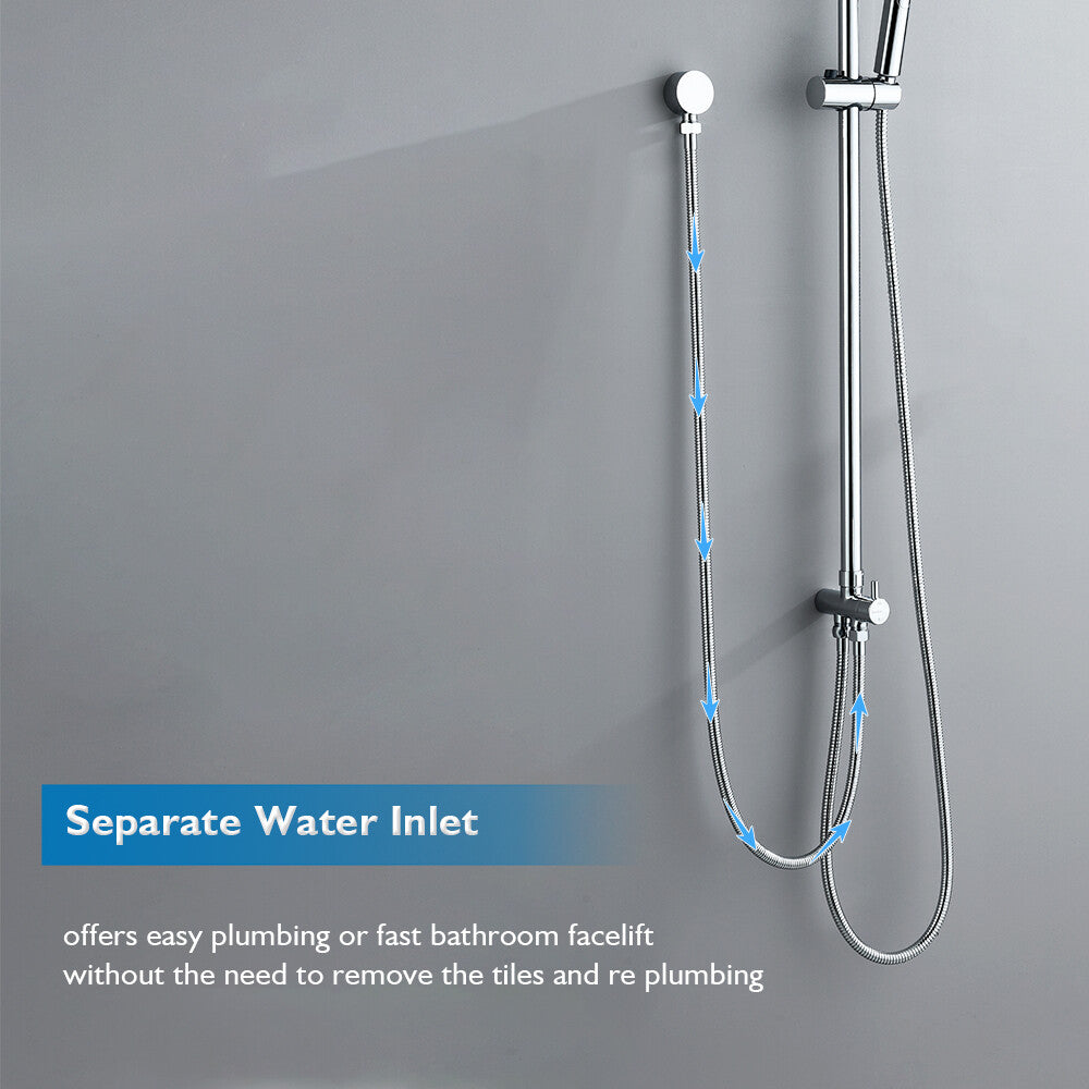 Decaura Shower Head Set 2-Hose Design Square 8" Rain Shower Wall Tapware Chrome
