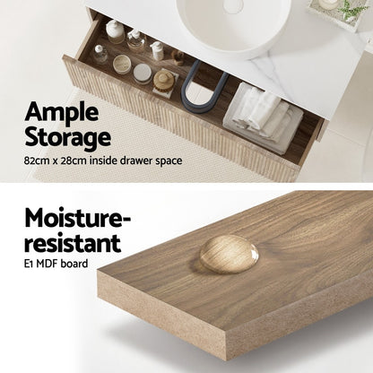 Cefito Vanity Unit 900mm Bathroom Cabinet Storage Wall Hung Oak Grooved Timber