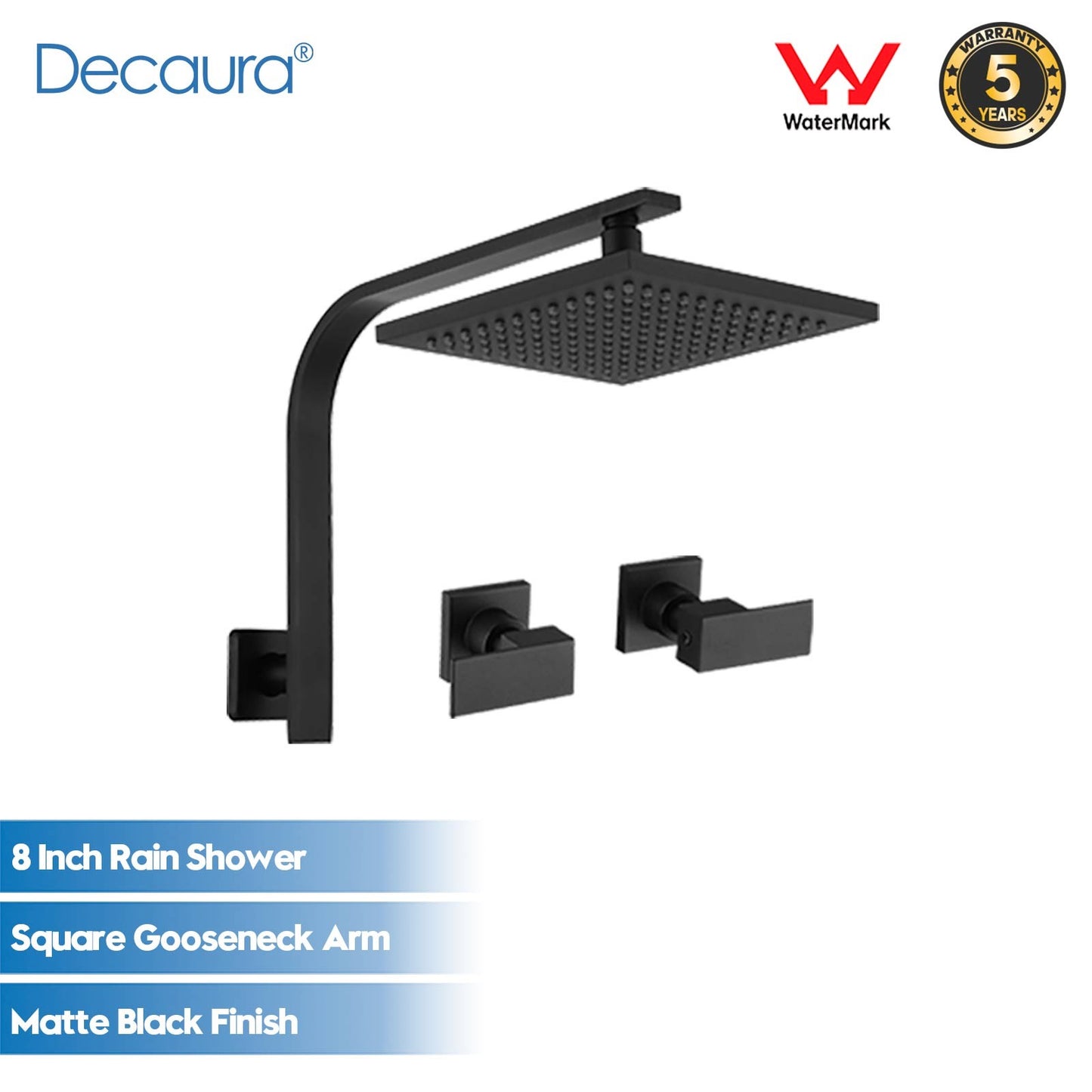 Decaura Square Rain Shower Head Set Matte Black Bathroom Wall Tapware Mixer Taps