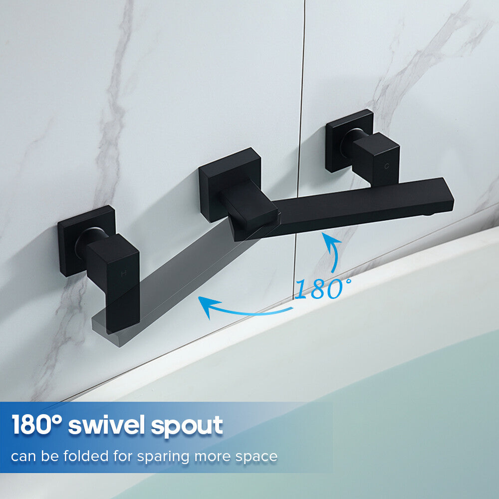 Decaura Square Bath Tap and 180° Swivel Bath Spout Set Wall Mount Black Bathroom