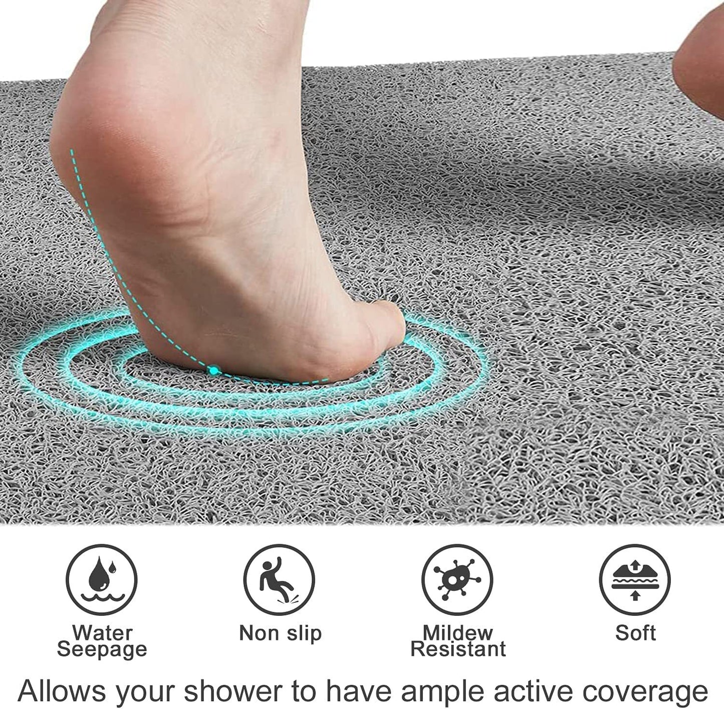 Loofah Bathroom Shower Mat Non Slip Anti Mould PVC Bath Mat Quick Drying 60cm