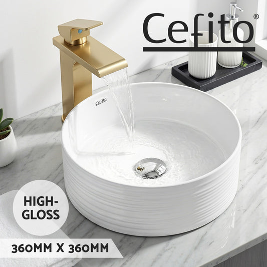 Cefito Bathroom Basin Vanity Sink Vessel Ceramic White Round Countertop 36cm