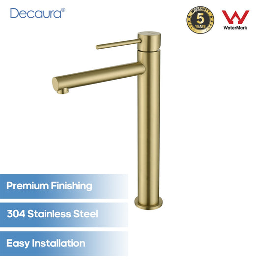 Decaura Brushed Gold Bathroom Basin Mixer Tap 307mm Round Faucet for Countertop