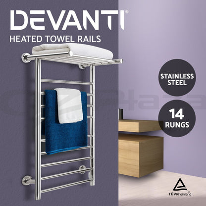 Devanti Heated Towel Rail Bathroom Electric Warmer Clothes Rack Stainless Steel