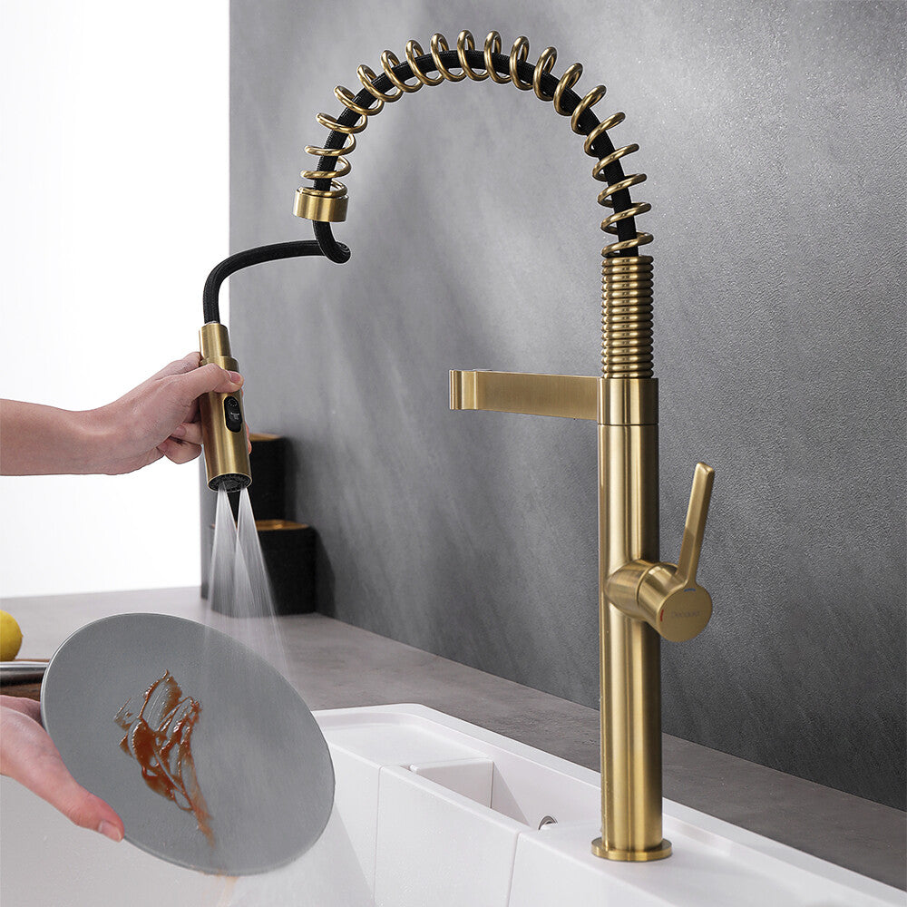 Decaura Kitchen Mixer Tap Brushed Gold with Pull Out 3-Mode Metal Sprayer