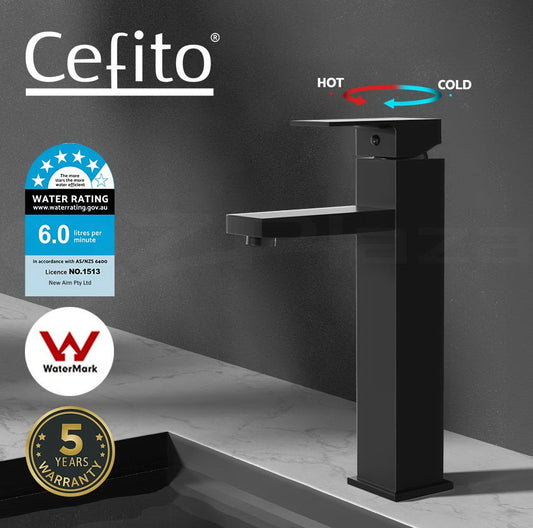 Cefito Bathroom Basin Mixer Tap Square Tall Faucet Vanity Laundry Sink Black