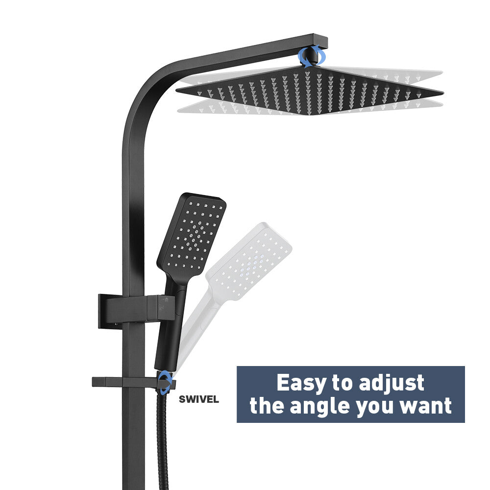 Decaura 10" Rain Shower Head Set Black Square Rail Shower with Overhead