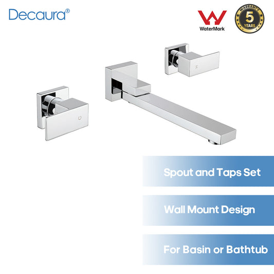 Decaura Square swivel Bath Spout and Wall Taps Set Chrome for Bathtub/Basin