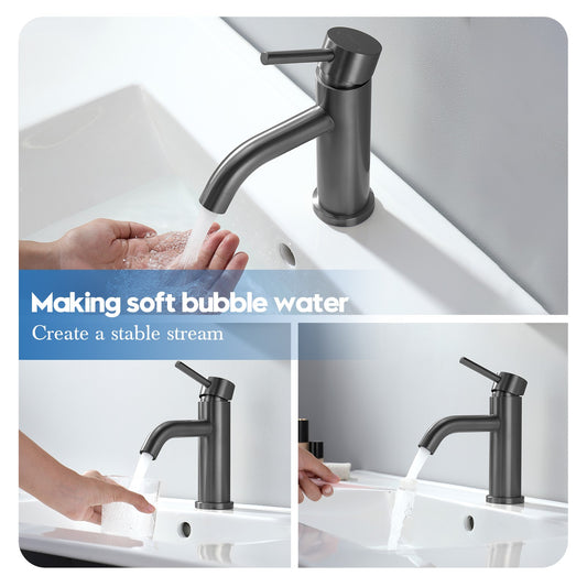 Decaura Bathroom Basin Mixer Tap Brushed Gunmetal Short Vanity Faucet Round