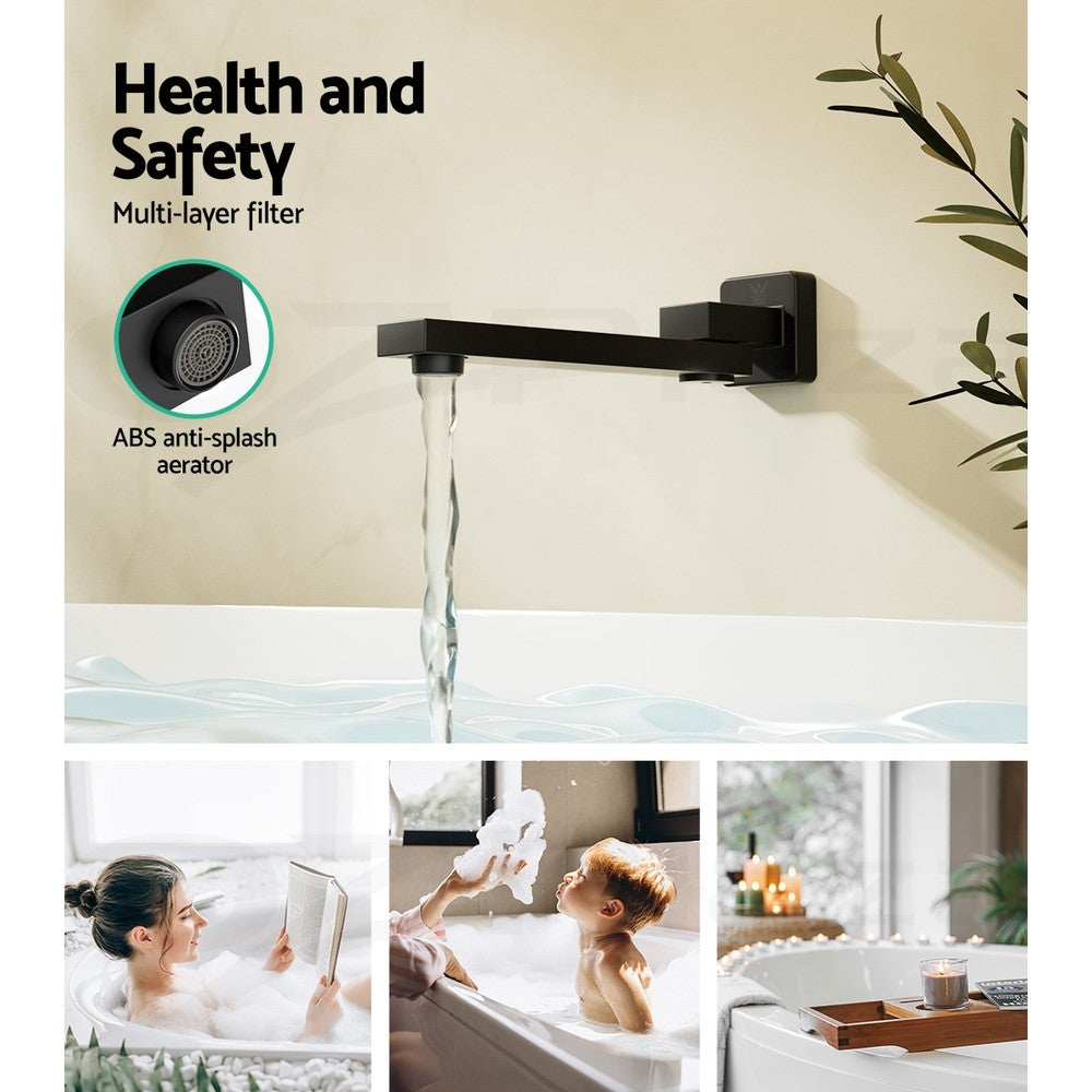 Cefito Bathroom Tap Wall Bath Spout 180 Swivel Bathtub Shower Mixer Square Black