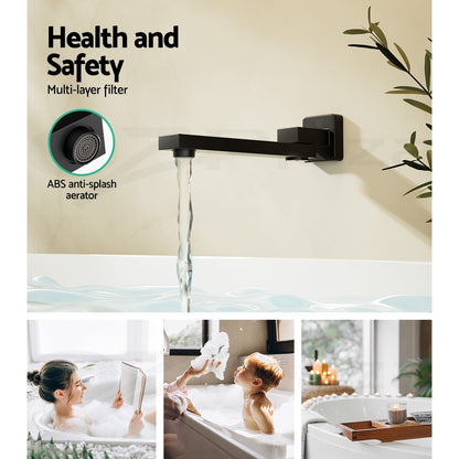 Cefito Bathroom Tap Wall Bath Spout 180 Swivel Bathtub Shower Mixer Square Black