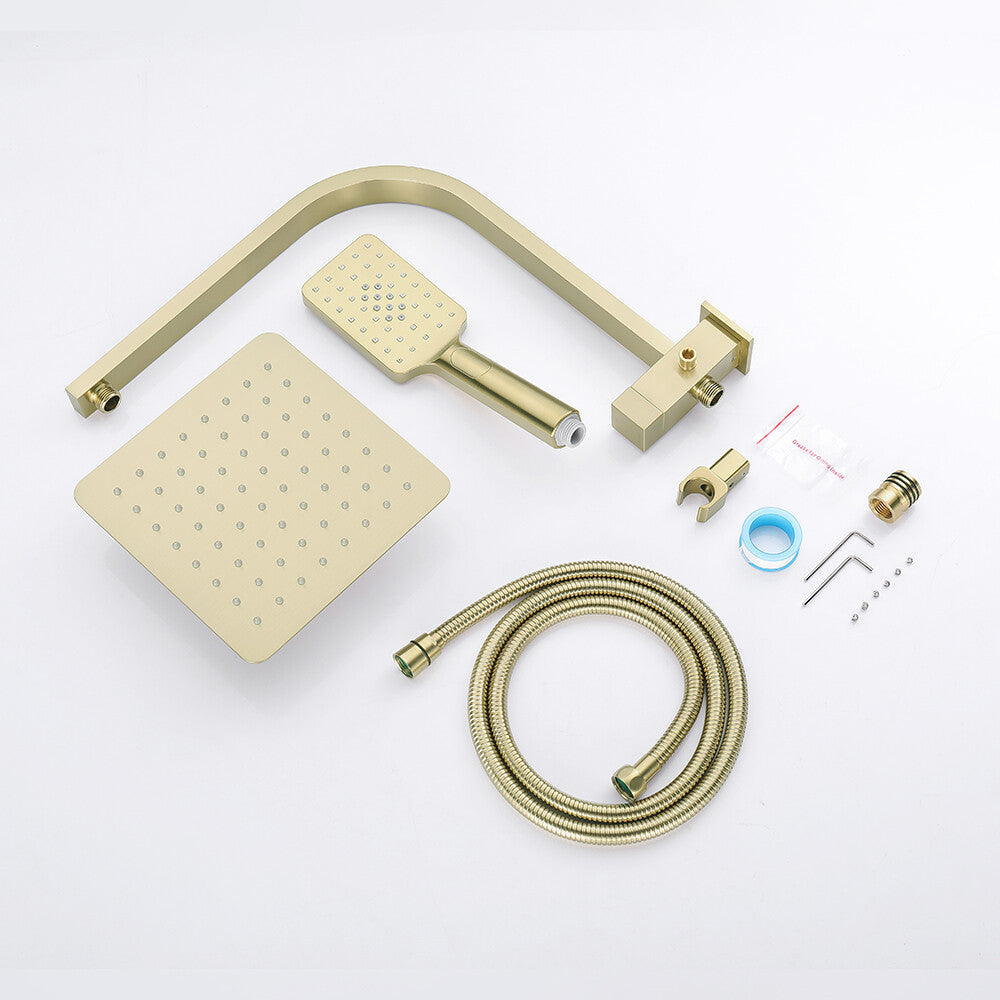 Decaura Brushed Gold Shower Head Set Square 20cm Rainfall 3-Mode Hand Held