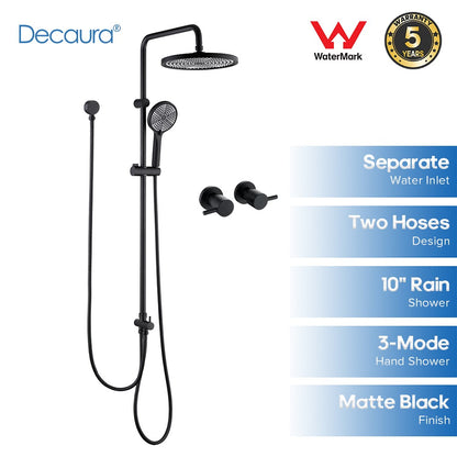 Decaura 10" Shower Head Set Black Separate Water Inlet Wall Tapware Shower Taps
