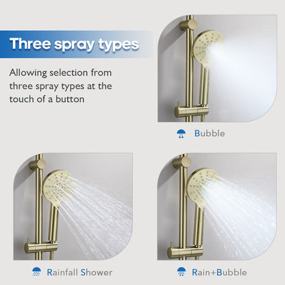 Decaura Shower Rail Set Hand Held Shower Head on Sliding Bar Brushed Gold Taps