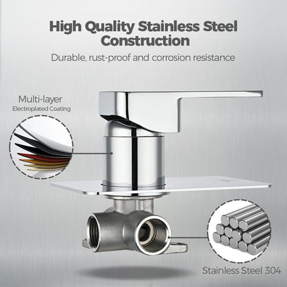 Simplus SS304 Shower Mixer Tap Square Head Bath Tub Wall Mount Watermark Chrome