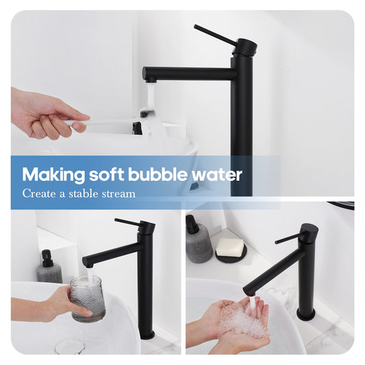 Decaura Black Tall Bathroom Mixer Tap Countertop Basin Faucet Stainless Steel