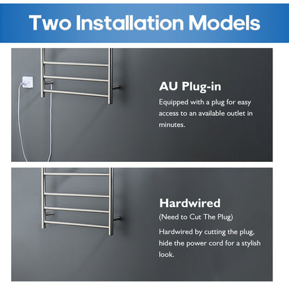 Decaura Wall Mounted Heated Towel Rail 7 Bars 304 Stainless Steel Round/Square