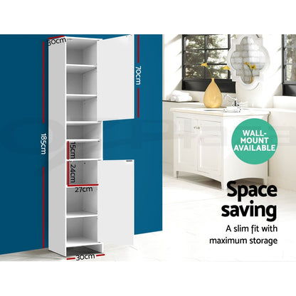 Artiss Bathroom Cabinet Storage 185cm White Tallboy Furniture Toilet Cupboard